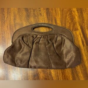 Express gold brown shimmer clutch purse NWT handle